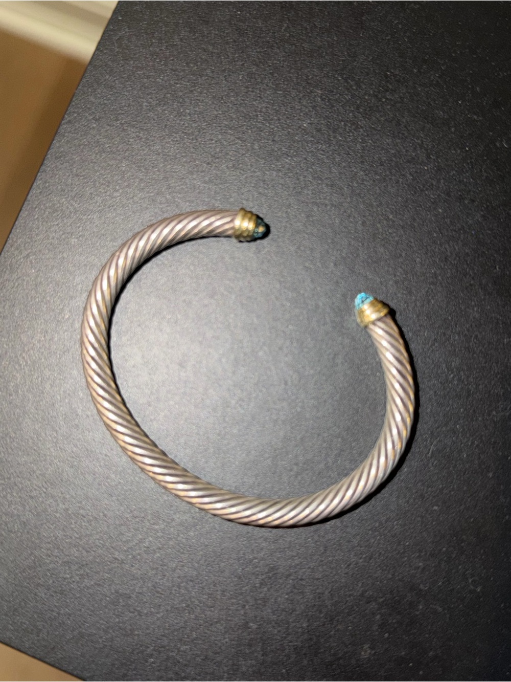 David Yurman Twisted Cable Cuff Bracelet with Turquoise Accent - Silver-Tone